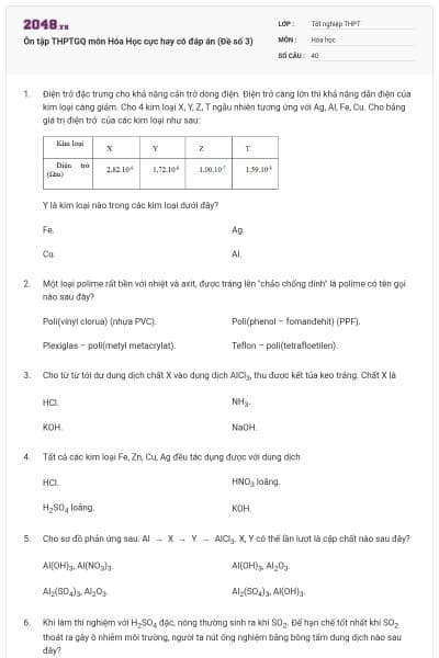 Ôn tập THPTGQ môn Hóa Học cực hay có đáp án (Đề số 3)