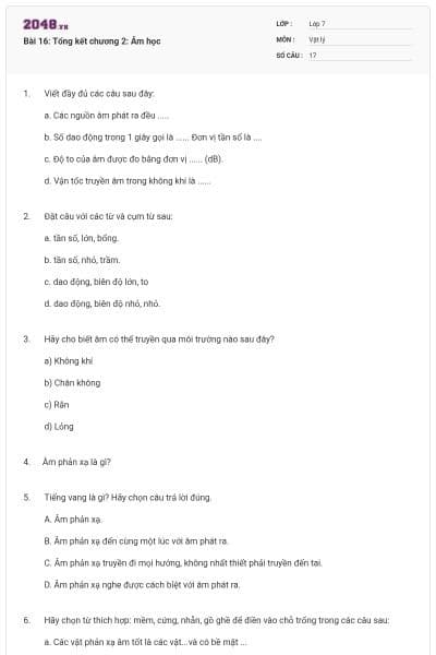 Bài 16: Tổng kết chương 2: Âm học