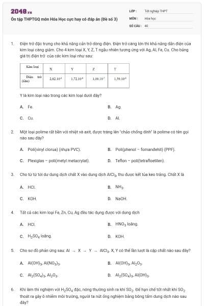 Ôn tập THPTGQ môn Hóa Học cực hay có đáp án (Đề số 3)