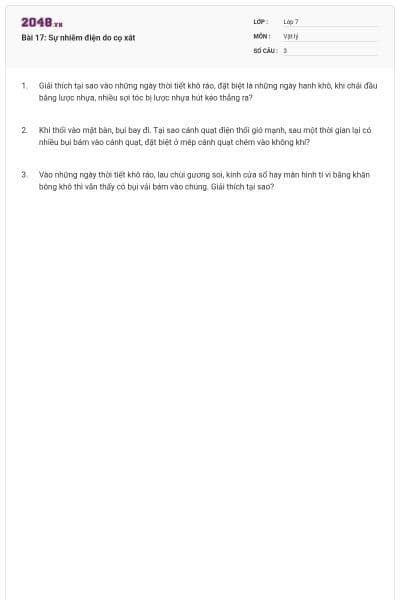 Bài 17: Sự nhiễm điện do cọ xát