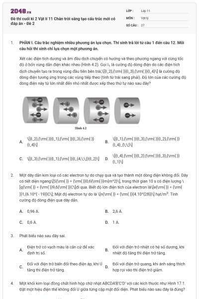 Đề thi cuối kì 2 Vật lí 11 Chân trời sáng tạo cấu trúc mới có đáp án - Đề 2