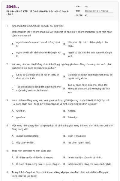 Đề thi cuối kì 2 KTPL 11 Cánh diều Cấu trúc mới có đáp án - Đề 1
