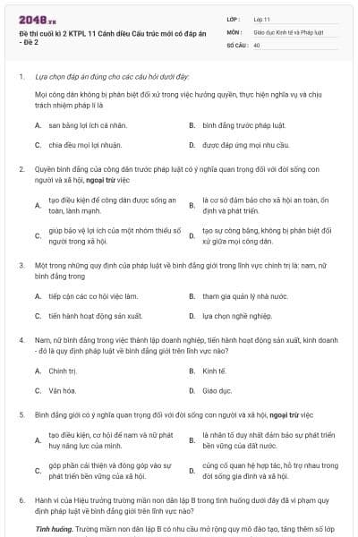 Đề thi cuối kì 2 KTPL 11 Cánh diều Cấu trúc mới có đáp án - Đề 2