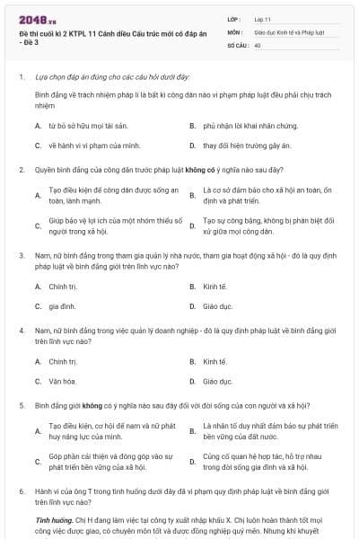 Đề thi cuối kì 2 KTPL 11 Cánh diều Cấu trúc mới có đáp án - Đề 3