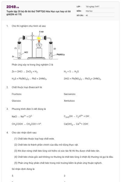Tuyển tập 20 bộ đề thi thử THPTQG Hóa Học cực hay có lời giải(Đề số 19)
