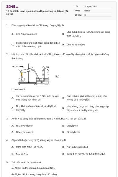 15 Bộ đề thi minh họa môn Hóa Học cực hay có lời giải (Đề số 13)
