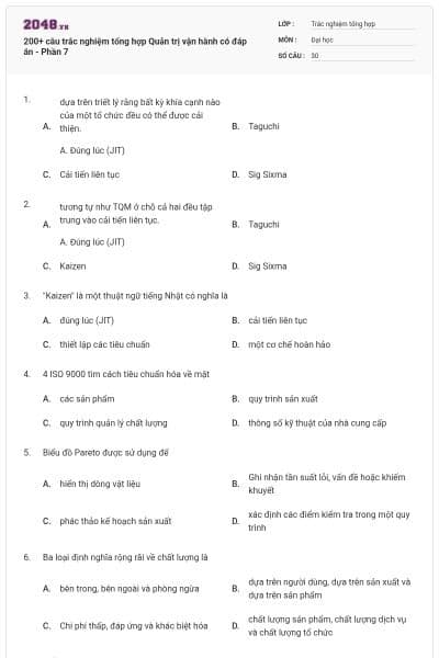200+ câu trắc nghiệm tổng hợp Quản trị vận hành có đáp án - Phần 7