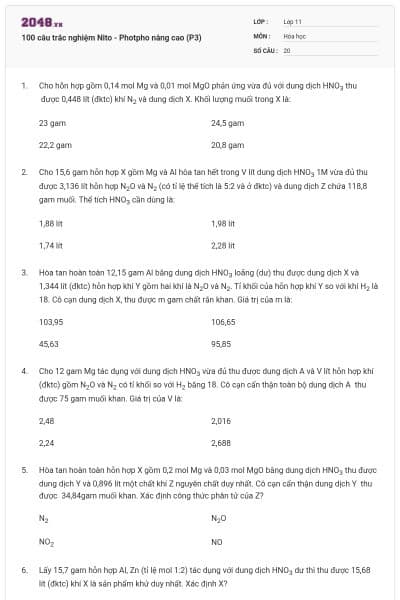 100 câu trắc nghiệm Nito - Photpho nâng cao (P3)