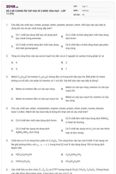 BỘ 4  ĐỀ CƯƠNG ÔN TẬP HỌC KÌ 2 MÔN: HÓA HỌC - LỚP 11 (P3)