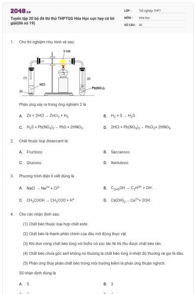 Tuyển tập 20 bộ đề thi thử THPTQG Hóa Học cực hay có lời giải(Đề số 19)