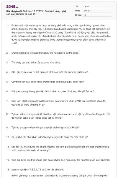 Giải chuyên đề Sinh học 10 CTST 7: Quy trình công nghệ sản xuất Enzyme có đáp án