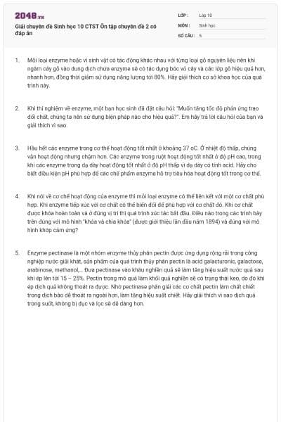 Giải chuyên đề Sinh học 10 CTST Ôn tập chuyên đề 2 có đáp án