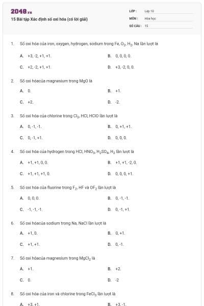 15 Bài tập Xác định số oxi hóa (có lời giải)