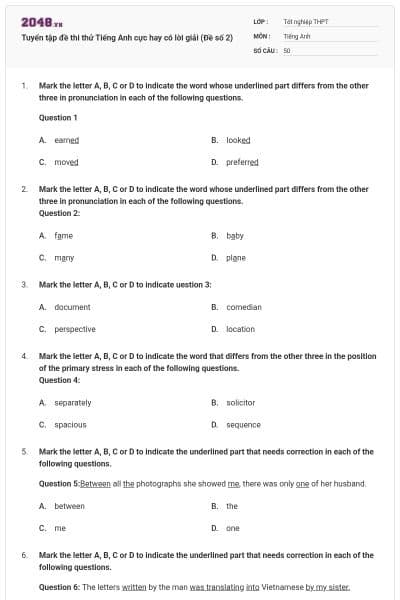 Tuyển tập đề thi thử Tiếng Anh cực hay có lời giải (Đề số 2)