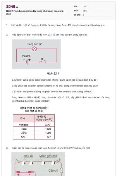 Bài 22: Tác dụng nhiệt và tác dụng phát sáng của dòng điện