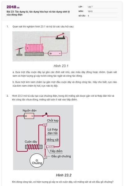 Bài 23: Tác dụng từ, tác dụng hóa học và tác dụng sinh lý của dòng điện