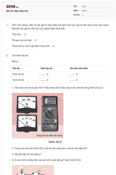 Bài 25: Hiệu điện thế