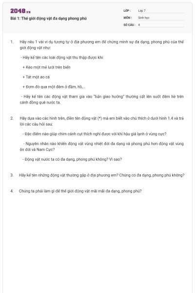 Bài 1: Thế giới động vật đa dạng phong phú