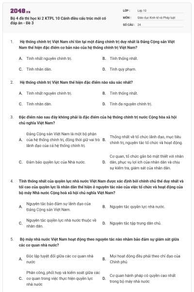 Bộ 4 đề thi học kì 2 KTPL 10 Cánh diều cấu trúc mới có đáp án - Đề 3