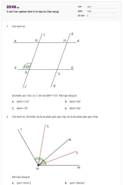 3 câu Trắc nghiệm Định lí có đáp án (Vận dụng)