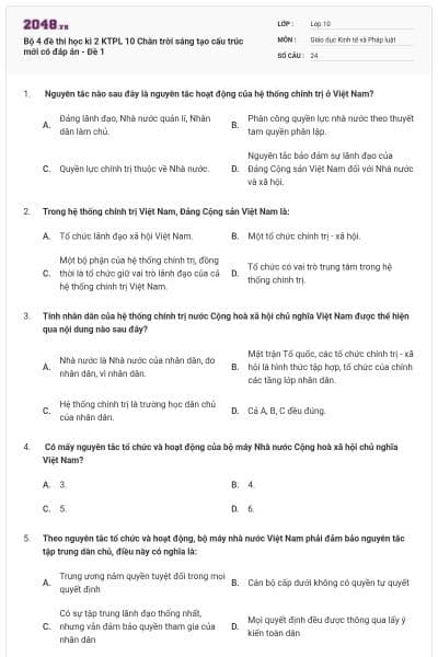 Bộ 4 đề thi học kì 2 KTPL 10 Chân trời sáng tạo cấu trúc mới có đáp án - Đề 1