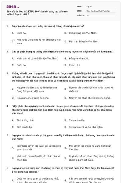 Bộ 4 đề thi học kì 2 KTPL 10 Chân trời sáng tạo cấu trúc mới có đáp án - Đề 3