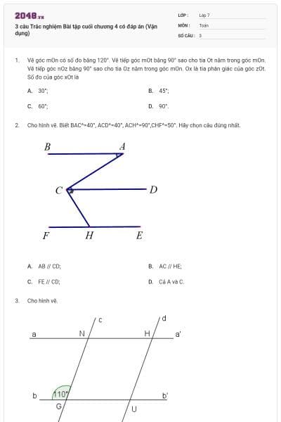 3 câu Trắc nghiệm Bài tập cuối chương 4 có đáp án (Vận dụng)