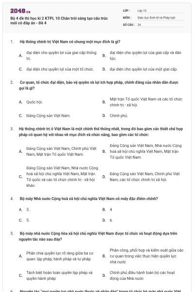 Bộ 4 đề thi học kì 2 KTPL 10 Chân trời sáng tạo cấu trúc mới có đáp án - Đề 4