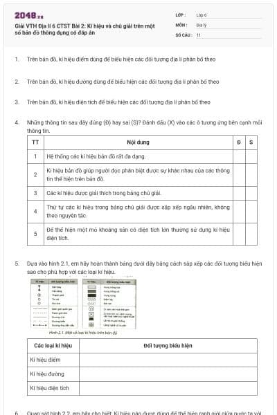 Giải VTH Địa lí 6 CTST Bài 2: Kí hiệu và chú giải trên một số bản đồ thông dụng có đáp án