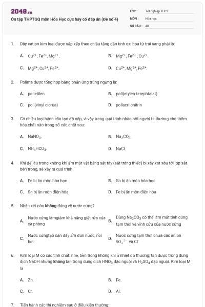 Ôn tập THPTGQ môn Hóa Học cực hay có đáp án (Đề số 4)