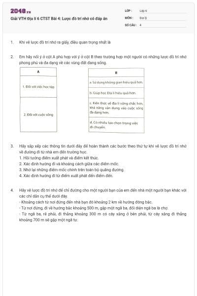 Giải VTH Địa lí 6 CTST Bài 4: Lược đồ trí nhớ có đáp án