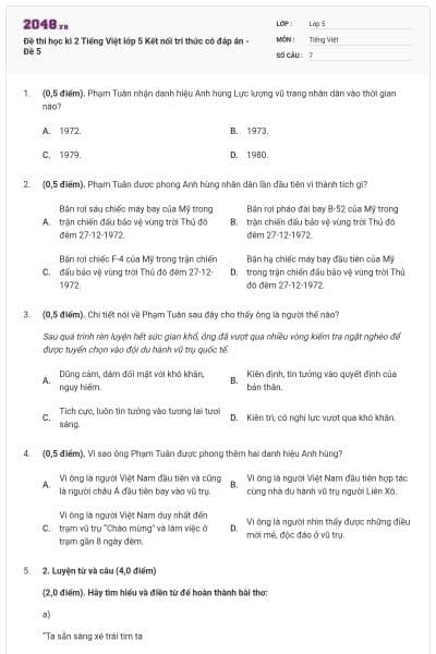 Đề thi học kì 2 Tiếng Việt lớp 5 Kết nối tri thức có đáp án - Đề 5