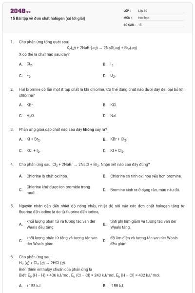 15 Bài tập về đơn chất halogen (có lời giải)