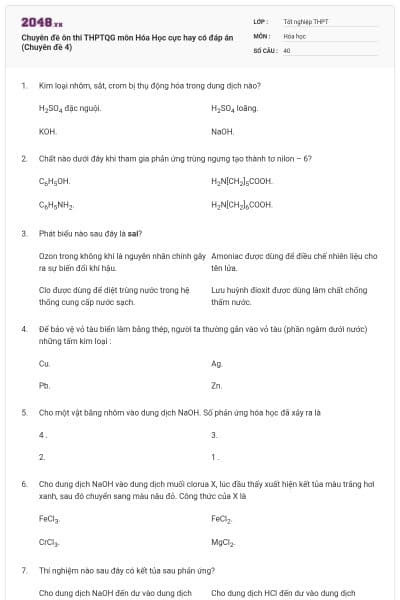 Chuyên đề ôn thi THPTQG môn Hóa Học cực hay có đáp án (Chuyên đề 4)