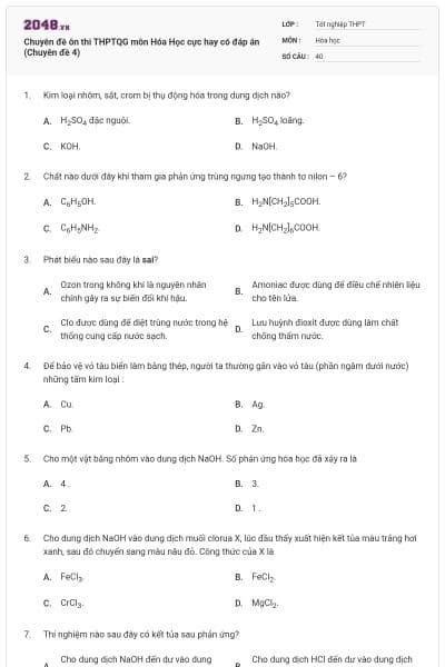 Chuyên đề ôn thi THPTQG môn Hóa Học cực hay có đáp án (Chuyên đề 4)