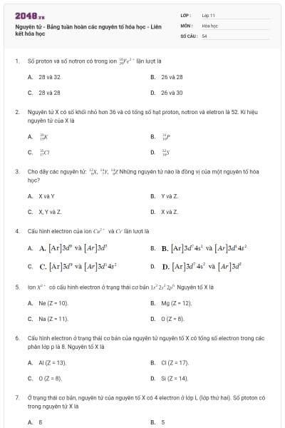 Nguyên tử - Bảng tuần hoàn các nguyên tố hóa học - Liên kết hóa học