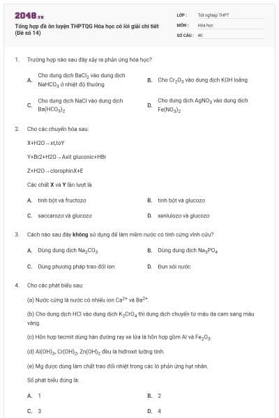 Tổng hợp đề ôn luyện THPTQG Hóa học có lời giải chi tiết (Đề số 14)