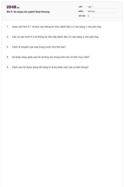 Bài 9: Đa dạng của ngành Ruột khoang