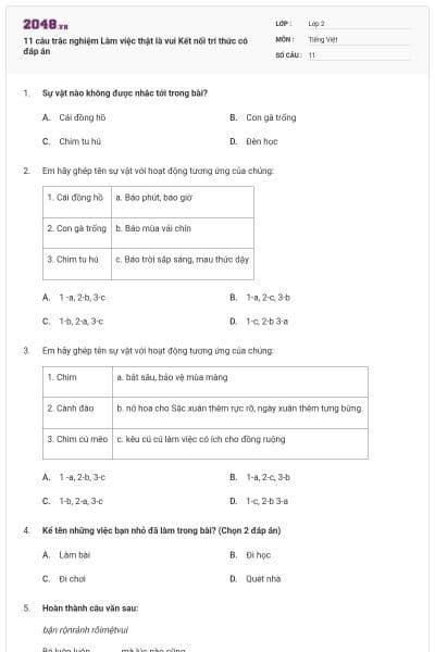 11 câu trắc nghiệm Làm việc thật là vui Kết nối tri thức có đáp án
