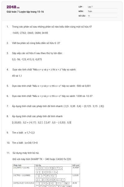 Giải toán 7 Luyện tập trang 15-16