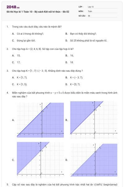 Đề thi Học kì 1 Toán 10 - Bộ sách Kết nối tri thức - Đề 02