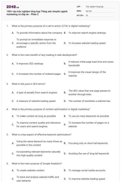 100+ câu trắc nghiệm tổng hợp Tiếng anh chuyên ngành marketing có đáp án - Phần 2