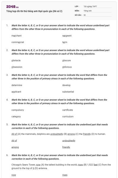 Tổng hợp đề thi thử tiếng anh thpt quốc gia (Đề số 2)