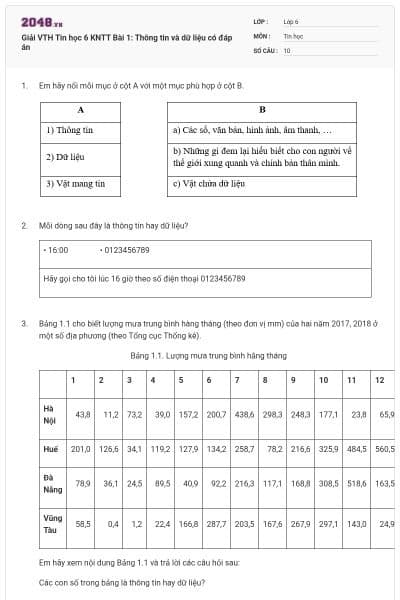 Giải VTH Tin học 6 KNTT Bài 1: Thông tin và dữ liệu có đáp án