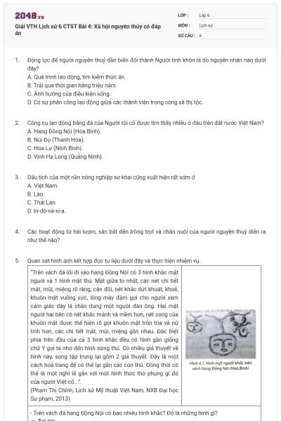 Giải VTH Lịch sử 6 CTST Bài 4: Xã hội nguyên thủy có đáp án