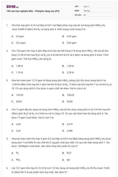 100 câu trắc nghiệm Nito - Photpho nâng cao (P3)