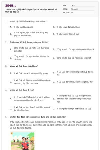 10 câu trắc nghiệm Kể chuyện Cậu bé ham học Kết nối tri thức có đáp án