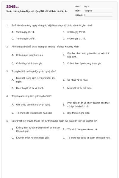 5 câu trắc nghiệm Đọc mở rộng Kết nối tri thức có đáp án