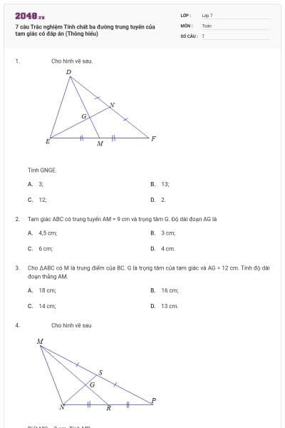 7 câu Trắc nghiệm Tính chất ba đường trung tuyến của tam giác có đáp án (Thông hiểu)