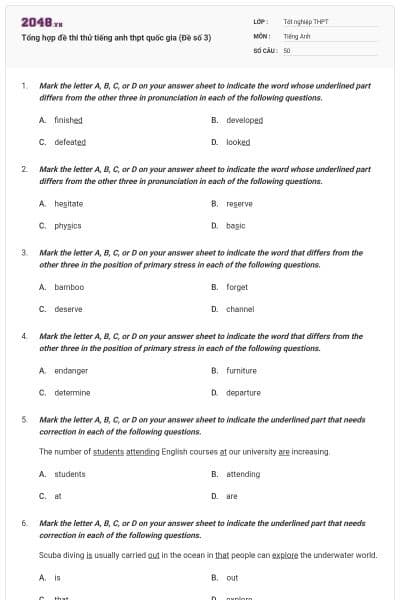 Tổng hợp đề thi thử tiếng anh thpt quốc gia (Đề số 3)